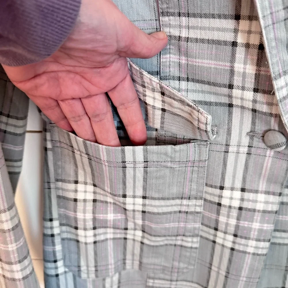 NWT AFRM S Lila grey plaid cotton preppy effortless wardrobe staple denim blazer - Picture 4 of 16